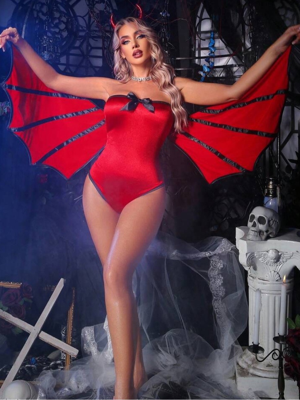 Fantasy Costume Fantasy Costume 2pcs Halloween Y2K Bat & Witch Costume Set